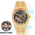 OMF Swiss Clone Frosted Gold Audemars Piguet Rainbow Oak Offshore Skeleton Gold Watch 